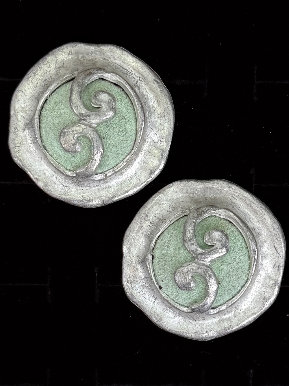 Vintage weighted Silvertone light green southwestern style pierced earrings